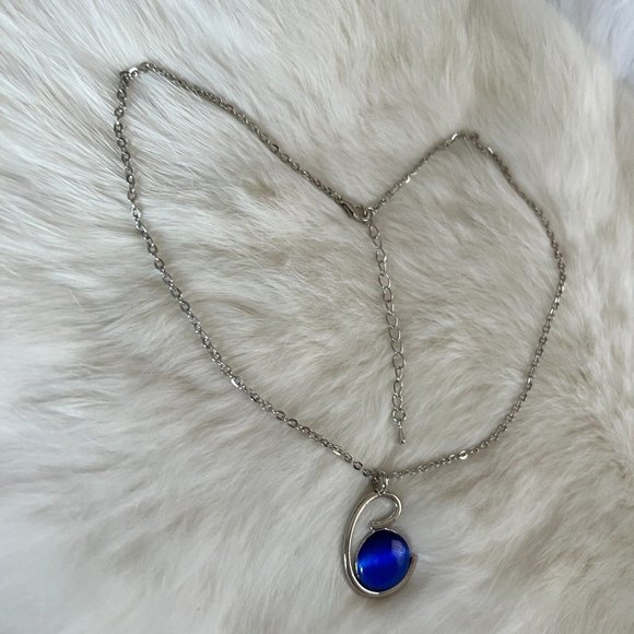 BEautiful Blue Glass Bead Pendant Necklace Silver Tone Adjustable 10829 - Picture 5 of 8